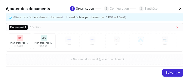 Upload etape 1 - Organisation des fichiers par document