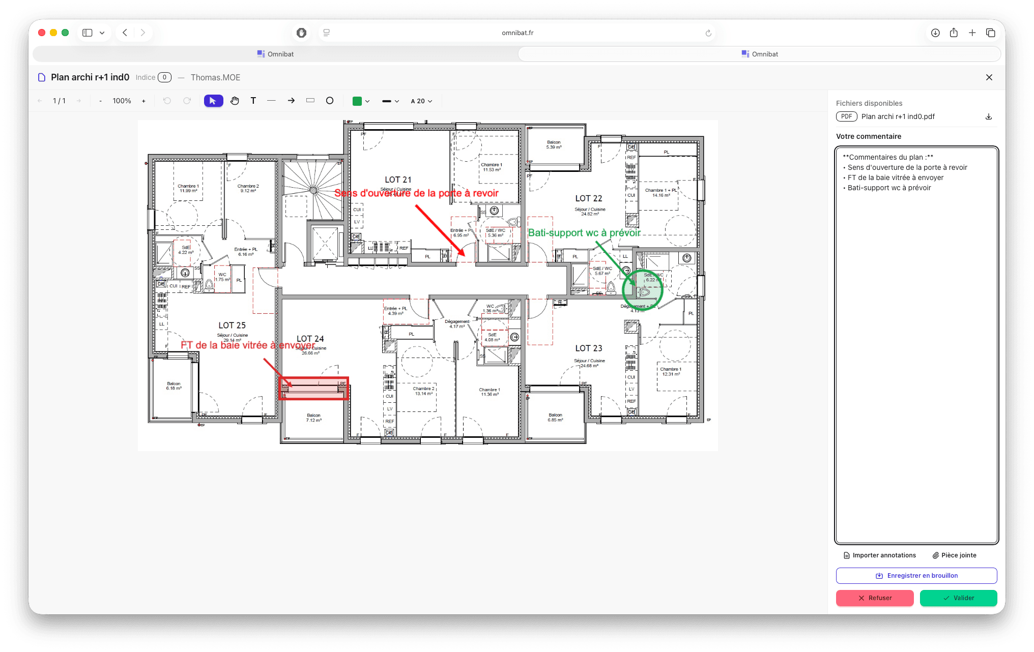 Annotation de plans directement dans Omnibat - visa en ligne